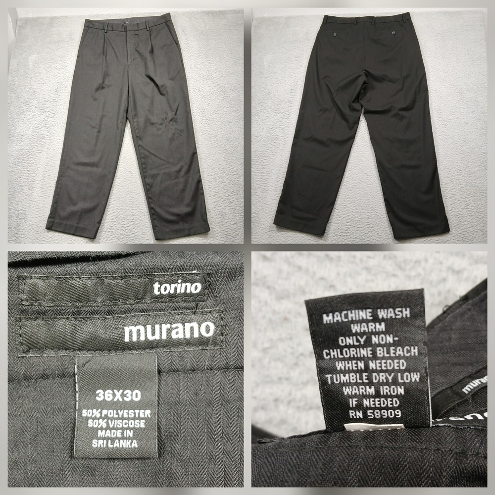 Murano Torino Dress Pants Mens 36x30 Black Flat Front Career